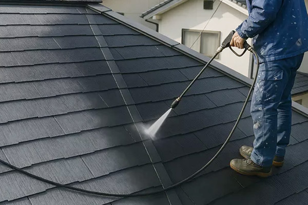 Photo d’un couvreur professionnel sur une charpente